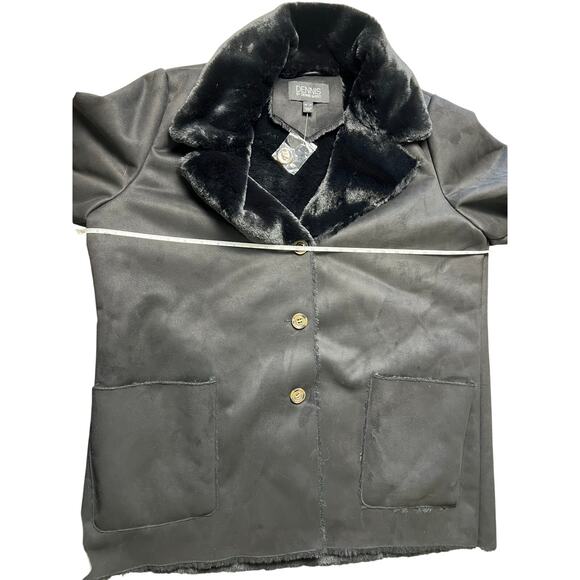QVC Dennis Basso Suede to Faux Fur Coat with Notch Collar BLACK NWOT SIZE XL - Picture 6 of 6